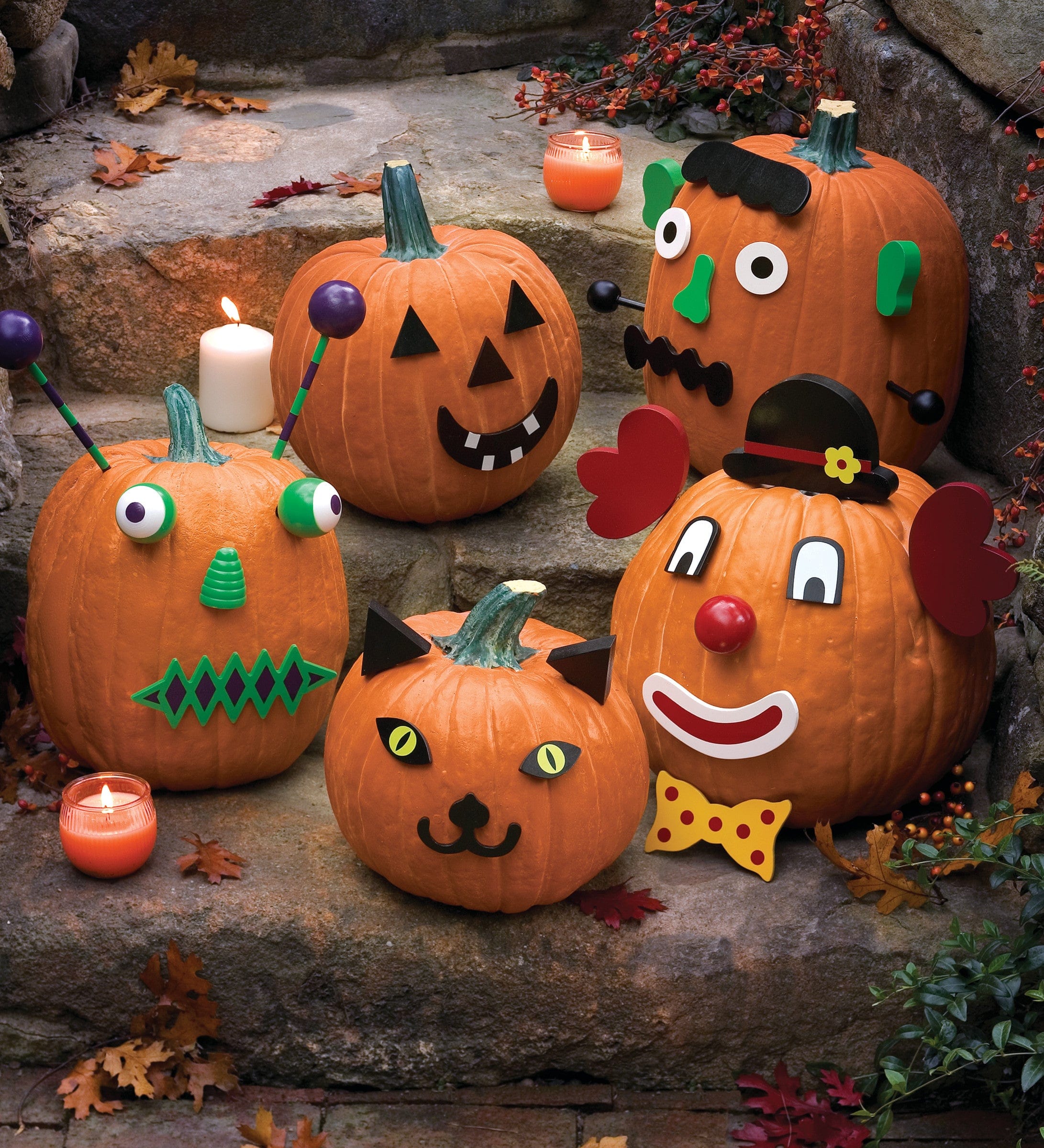 32-Piece Colorful Wooden Pumpkin Decorating Kit