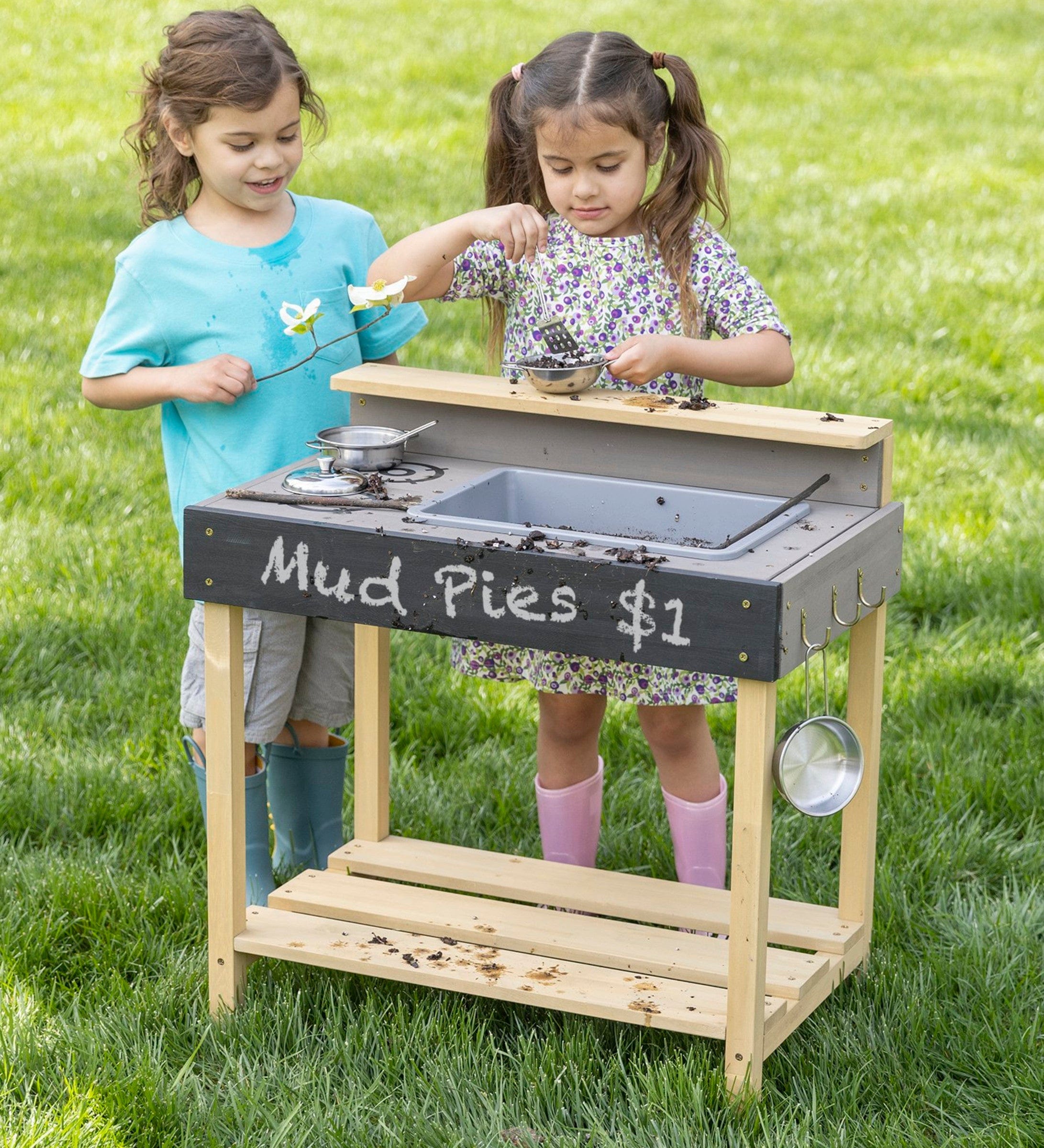 Jr. Chefs Wooden Mud Play Kitchen and Imagination Station with Metal Accessories