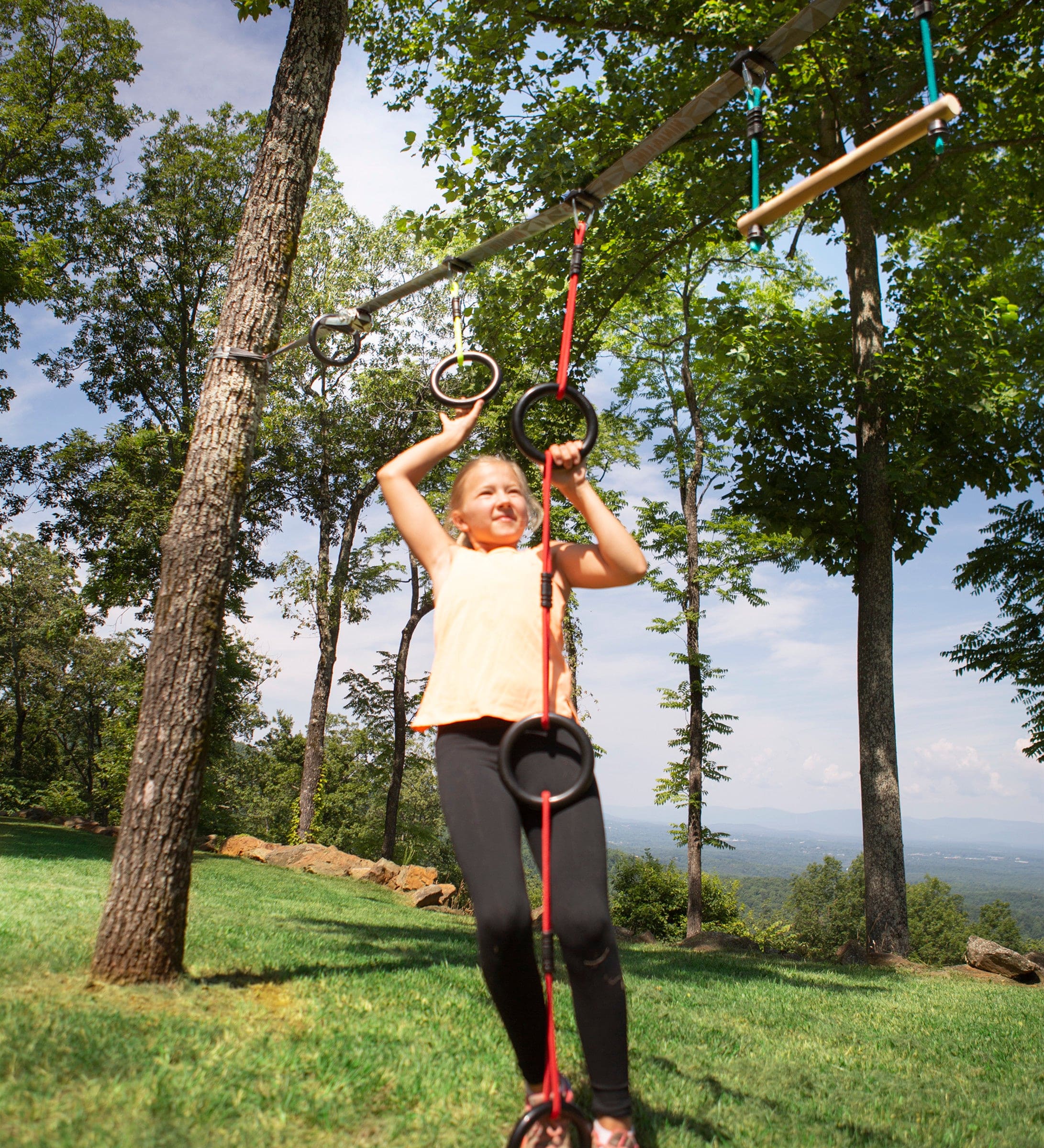 ninjaline ninja vines and rings 7-piece hanging obstacle course kit with tri-ring vines