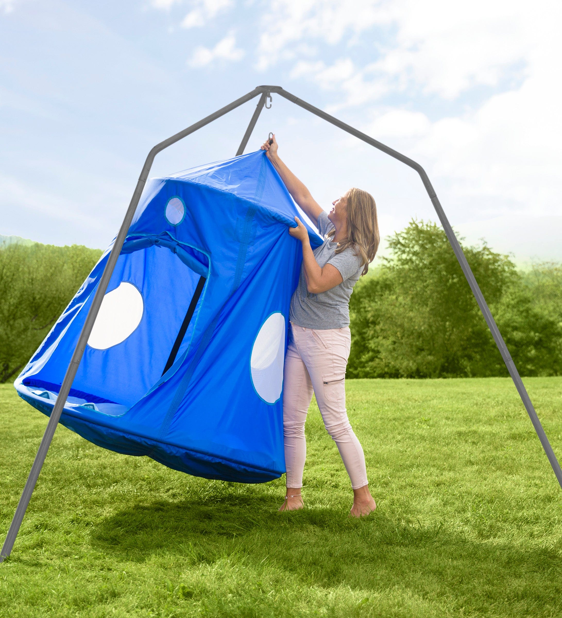 Huggle Pod Hang Out Nylon Family Hanging Tent with Family Huggle Pod Hang Out Stand Set