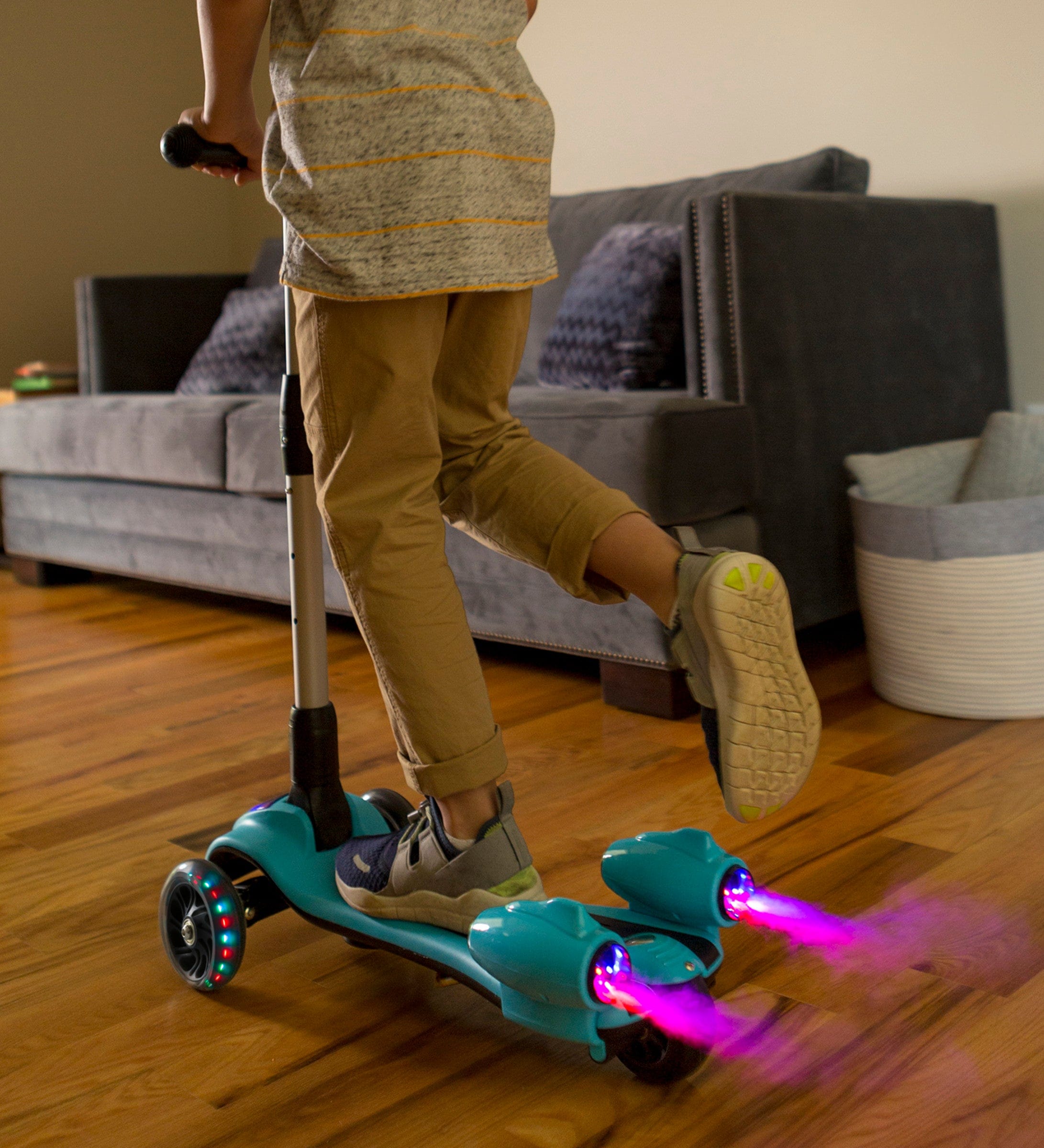 Adjustable-Height Folding Light Up Steam Scooter