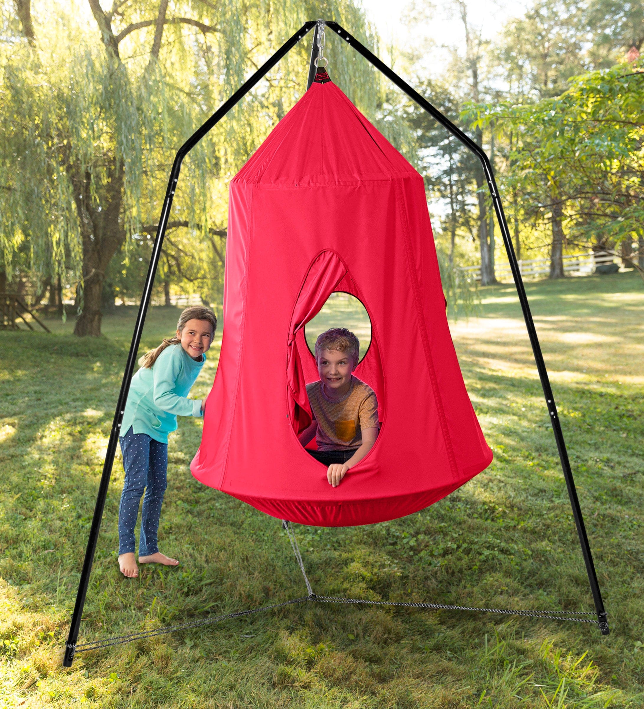 Huggle Pod Hang Out Nylon Hanging Tent and Family Hang Out Stand Set