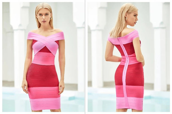 OFF SHOULDER BANDAGE BODYCON DRESS