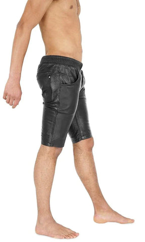 BLACK LEATHER MEN'S JOGGER SHORTS