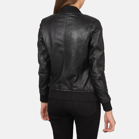 Genuine Black Leather Women's Bomber Jacket | All For Me Today