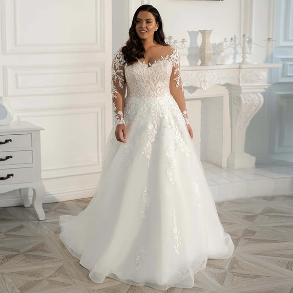 VINTAGE LONG SLEEVES PLUS SIZE WOMEN'S WEDDING DRESS