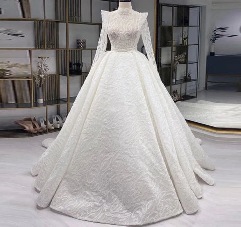 CLASSY BEADED BRIDE BALL GOWN