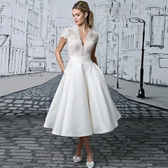 PRINCESS CAP SLEEVE SHORT BRIDAL DRESS