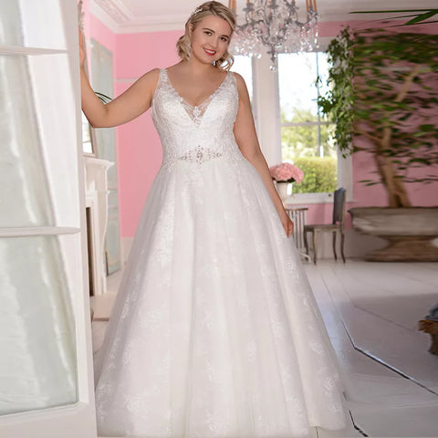 A-line Beaded Plus-size Women's Bridal Gown