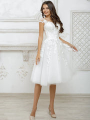 CAP SLEEVE SHORT BRIDAL WEDDING DRESS