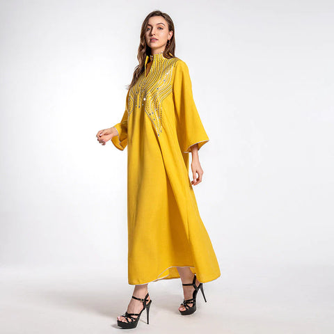 Imitation Linen Women Jalabiya Kaftan Abaya