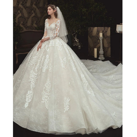 Lace Illusion Princess Ball Gown Wedding Dress