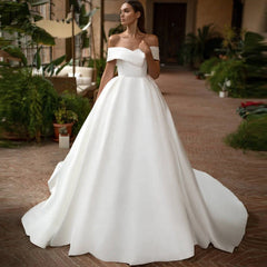 PLEAT SATIN OFF THE SHOULDER WEDDING DRESS