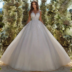 ELEGANT BEADING PEARLS BALL GOWN BRIDAL DRESS