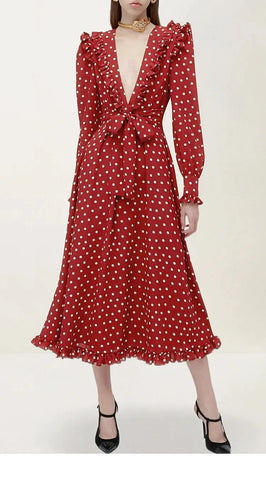 VINTAGE POLKA DOT WOMEN'S RUFFLES PARTY DRESS