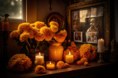 Ofrenda with candles, photos and candles