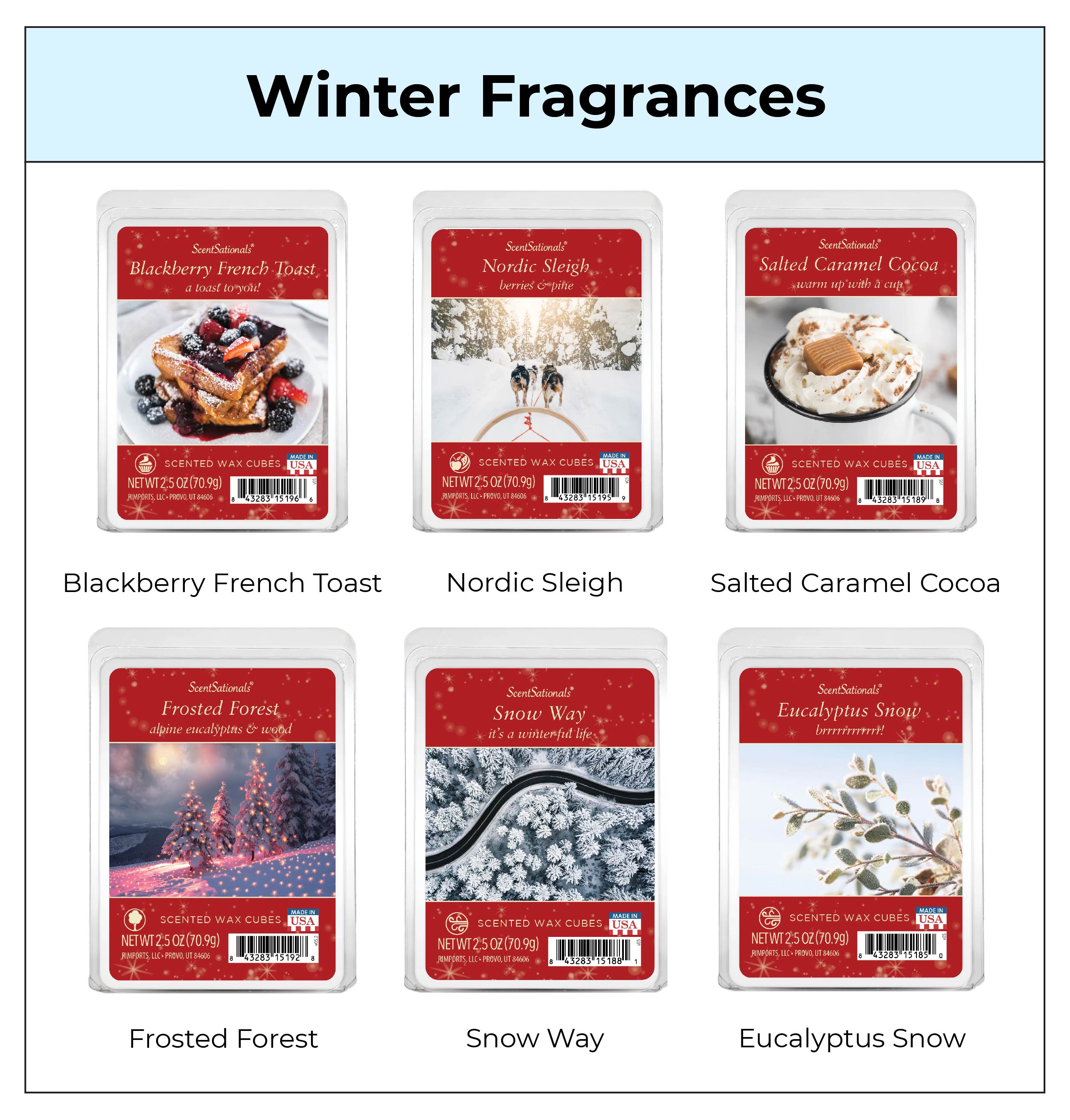 ScentSationals winter fragrance options for wax melts