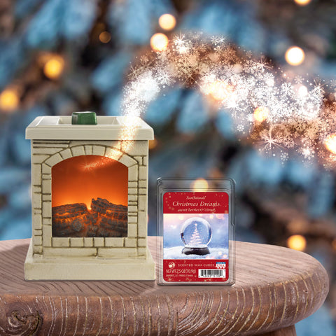 Fireplace themed wax warmer and Christmas Dreams wax melts