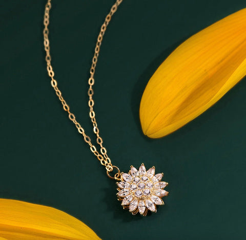 'Aurora' S925 Silver Necklace, Spinning Sunflower Pendant Charm | Sparkle Shine