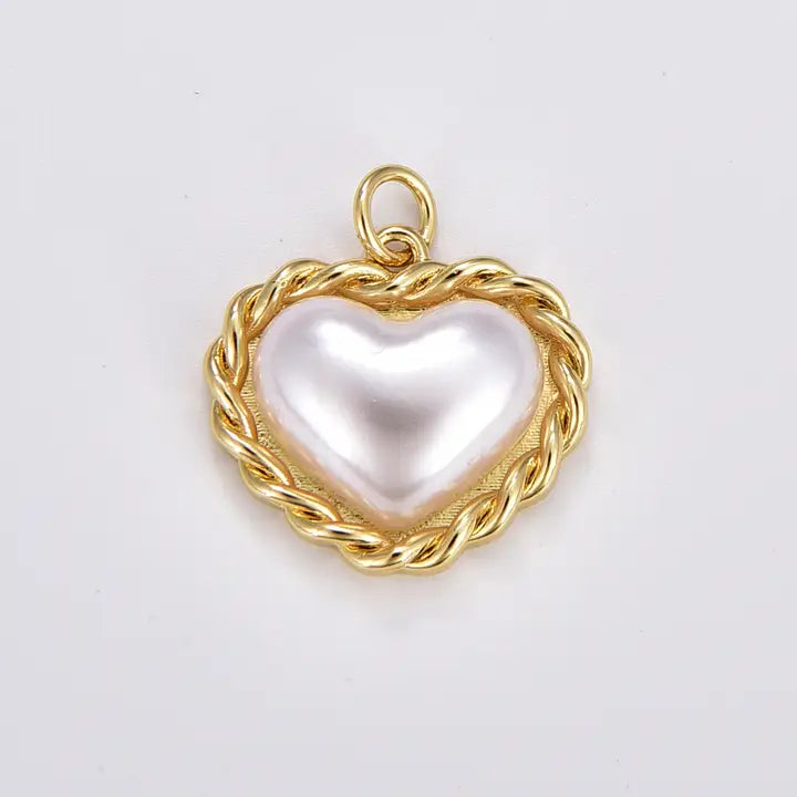 Gold Twist Pearl Heart Charm