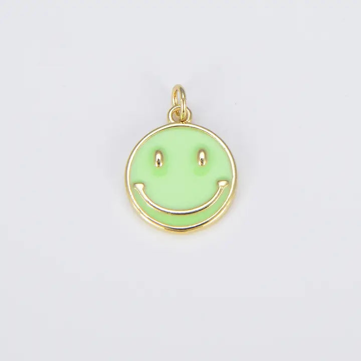 Green Enamel Happy Face Charm