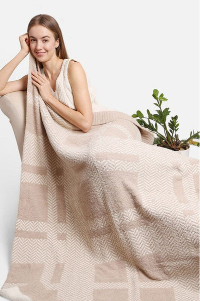 Stripe Herringbone Print Luxury Soft Throw Blanket
