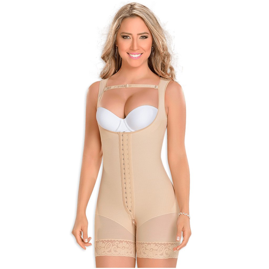 High Compression 1128 Mid Thigh Latex Faja Front Zipper – Mocha