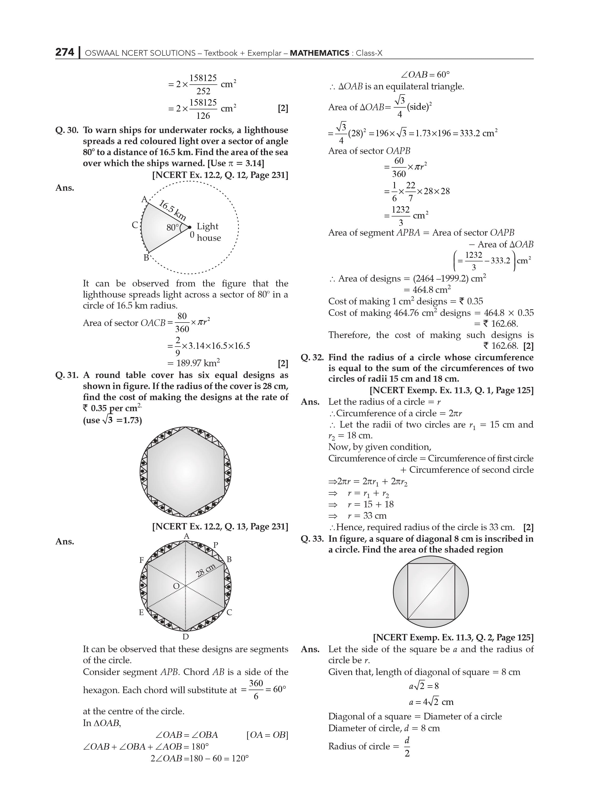 NCERT Solutions Class 10 Maths | Chapter 12 Areas Related To Circles ...
