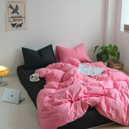 Black Pink Cotton 4-Piece Bedding Set