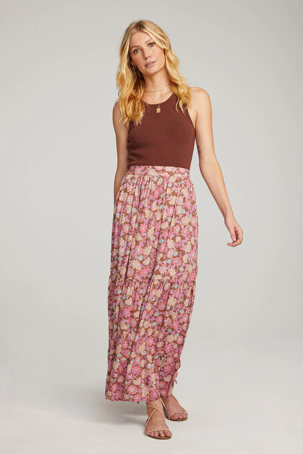 Roxy Midi Skirt - Pink Multi