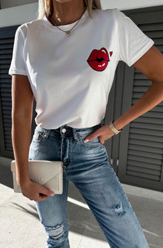 Gracie lips graphic printed t-shirt // ivory O/S