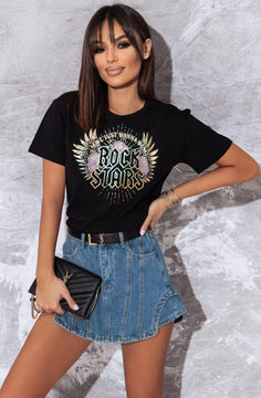 Rock Stars metallic printed T-shirt // Black O/S
