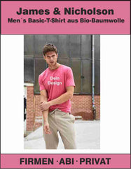 James & Nicholson Men´s Basic-T-Shirt aus Bio-Baumwolle JN8008