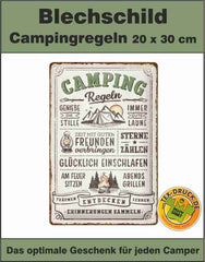 Blechschild Campingregeln