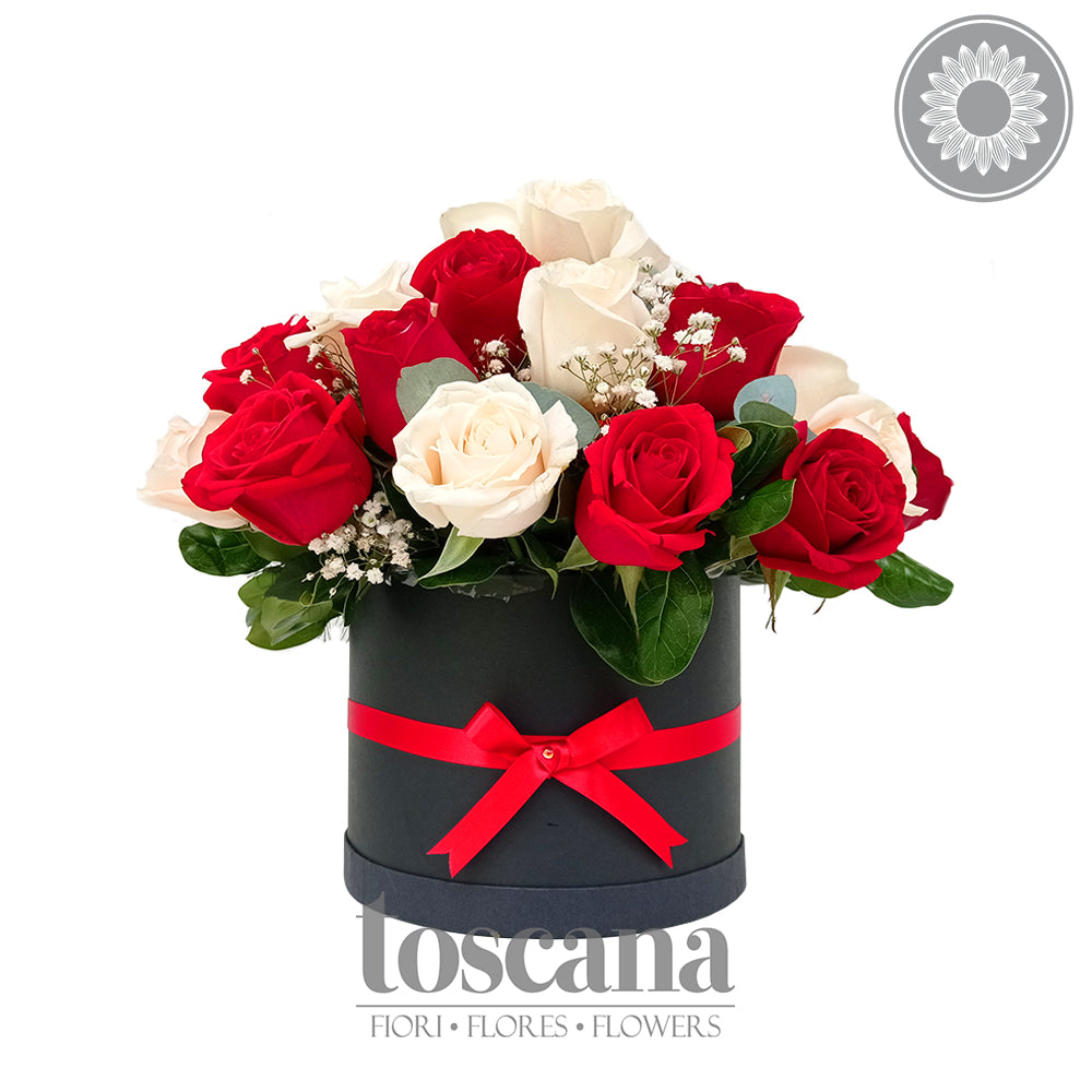 Caja de 15 Rosas Rojas y 15 Rosas Blancas - San Lorenzo - – Toscana Flores