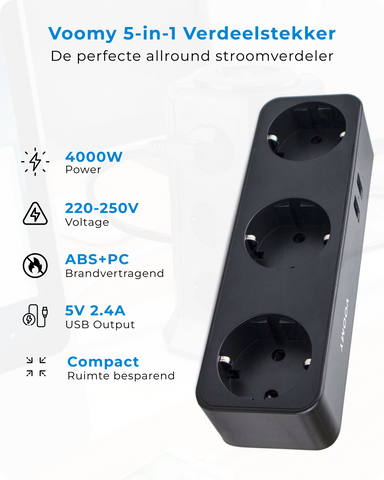 Voomy Split X3 Verdeelstekker Zwart