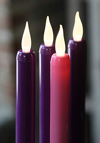 Lamplust Advent Flameless Candles, Set of 4 - Real Wax, 9 inch Tall, Realistic 3D Flames, Remote & Batteries Included, Pink and Purple LED Taper