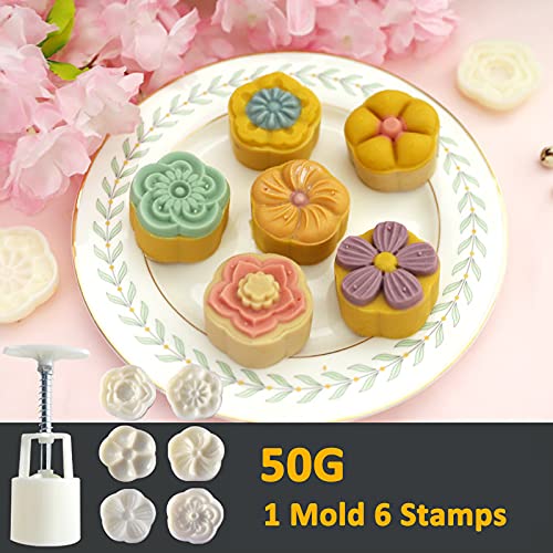 Mooncake Mold Set, Mooncake Press Molds, Mid Autumn Festival DIY Hand Press  Cookie Stamps Pastry Tool with 50g 8pcs Mode Pattern, Mooncake Maker