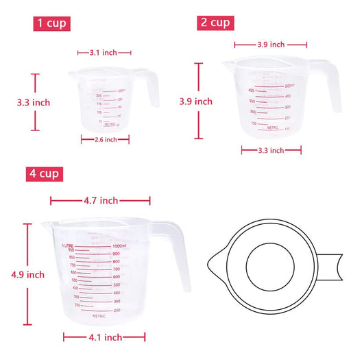 NPYPQ 3 Piece Measuring Cup Set, Includes 1-Cup, 2-Cup, and 4-Cup