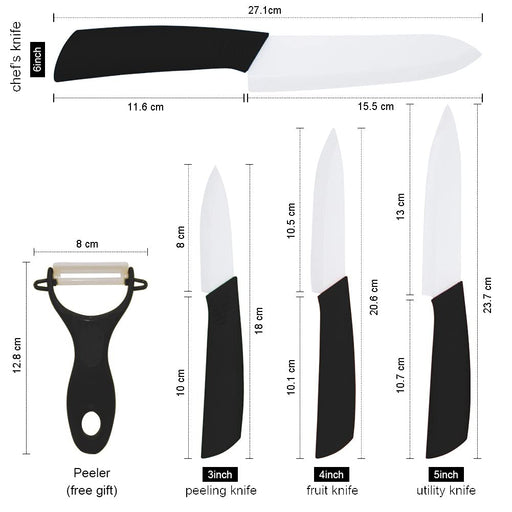 CHILLKET Ceramic Knife Set with Knife Covers, Blcak Ceramic Knives, 3pcs  Set - 6 inch Chef Knife, 5 inch Utility Knife and 4 inch Paring Knife in a