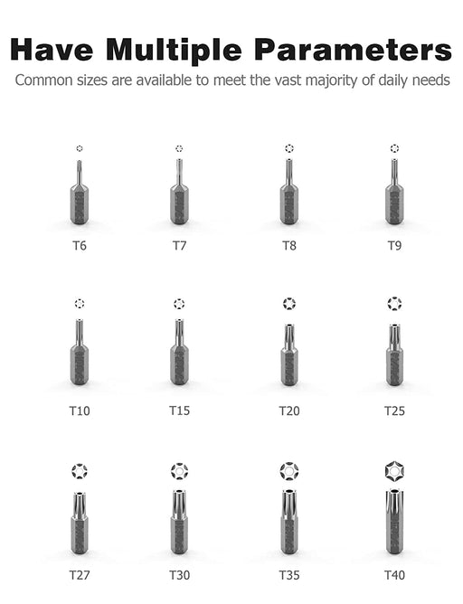 NordWolf 12-Piece Torx Bit Set, Titanium Nitride Coated 6 Point Screwdriver  Star Bits Made From S2 Alloy Steel, Sizes T5 to T40