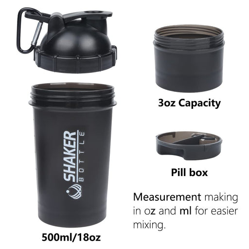 16 OZ Protein Workout Shaker Bottle with Mixer Ball and 2 close-connected  Storage Jars for Pills, Snacks, Coffee, Tea. 100% BPA-Free, Non Toxic and  Leak Proof Sports Bottle 