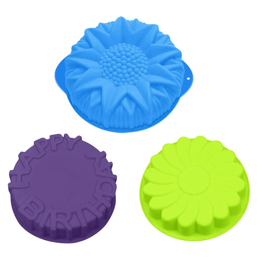 Rocutus 3 Pack Non-Stick Flower Shape Silicone Cake Bread Pie Flan Tart  Jello Molds Silicone Baking Molds,Large Flower Baking Trays for Birthday  Party