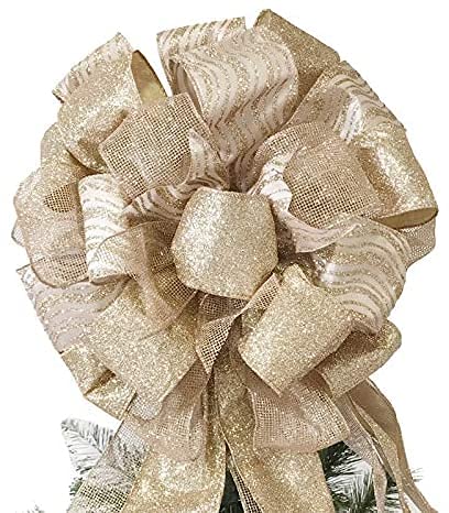 MEEDEE White Christmas Tree Topper White Glitter Christmas Bows 12 Wide  Velvet Christmas Bows White Christmas Bows White Bows for Christmas Tree