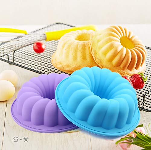HOIRIX 2pieces Silicone Bundt Cake Pan 6 inch Baking Mold Non-Stick Round Tube Cake Pan Molds (Color : B Size : 2pcs)