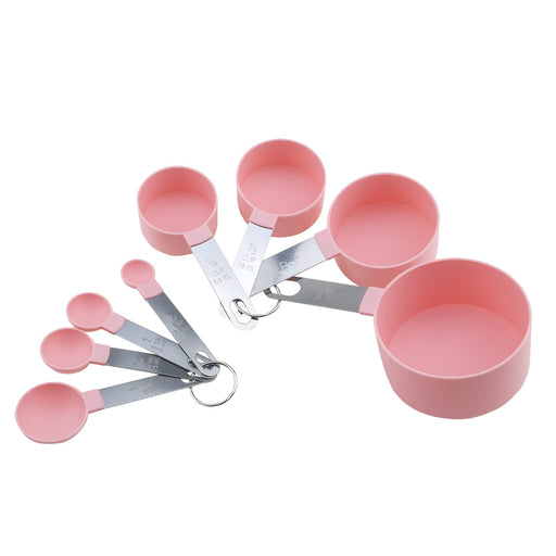 XGiGiX Cute Pink Measuring Cups and Measuring Spoons Set of 8pcs, Stainless Steel Handle ?Convenient and Practical?Included 2 Pcs Peach Hook Up.