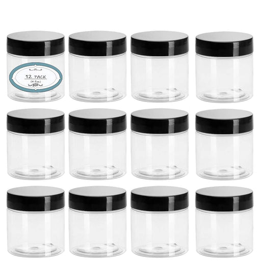  Jaisie.W 4oz Plastic Containers with Lids 48Pack, Clear 4 oz  Plastic Jars with Lids&Labels- Refillable Cosmetic Small Containers with  Black Screw Lid/Slime Containers (4 fl.oz, 48Pack) : Home & Kitchen