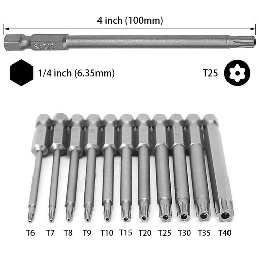 REXBETI Torx Head Screwdriver Bit Set, 1/4 Inch Hex Shank S2 Steel Mag —  CHIMIYA