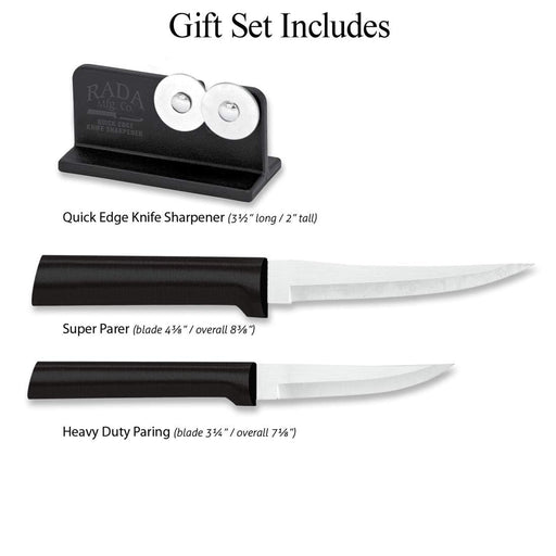  Rada Cutlery Paring Knife Set 3 Knives Blades Stainless Steel  Resin Made in The USA, 2-1/2”, 3-1/4”, Black Handle: Boxed Knife Sets: Home  & Kitchen