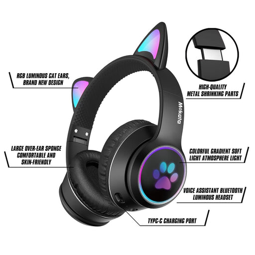 LVOERTUIG Cat Ear Headphones,Foldable and Stretchable Wireless